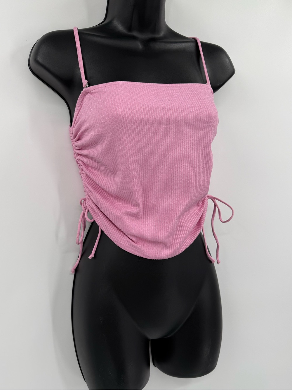 JMP The Label Ribbed Ruched Side-Tie Tankini Top | Sparkly Pink | Small - Picture 3 of 4